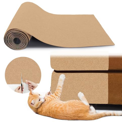 NATUYA Cat Scratcher Mat Furniture Couch Protector, 100x40cm Trimmable Self-Adhesive Replacement Pad for Cat Tree Shelves, Easy Use for Wall and Scratcher Posts (Khaki, 40 * 100CM)