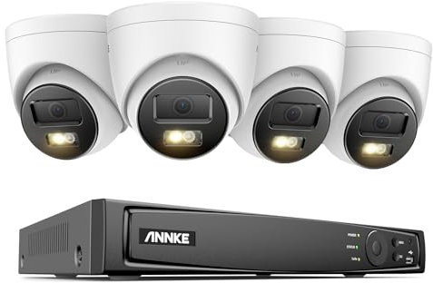 ANNKE 12MP PoE Überwachungskamera Set, 4X 12MP IP Kamera mit Spotlights, Personen-/Fahrzeugerkennung, Fernzugriff, 8CH NVR CCTV System für 24/7 kontinuierliche Aufzeichnung (HDD Nicht enthalten)