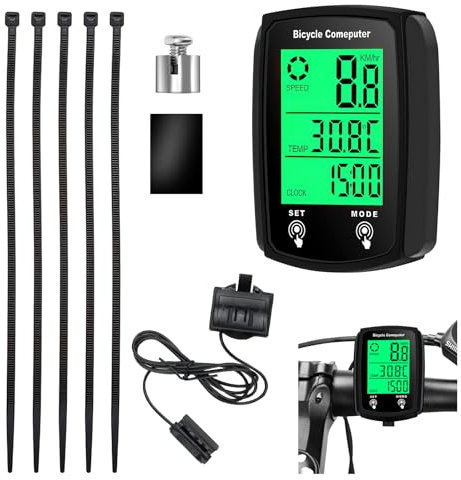 Vidacharmy Digital Bicycle Computer Bike Odometer 19 Functions IP54 Waterproof with LCD Automatic Wired Odometer for Bicycle, Cycling, Tracking Distance, Speed