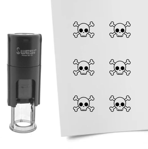 CombiCraft Selbstfärbender Stempel Totenkopf in Schwarz, 10mm rund - Ideal für Bulletjournals und Treuekarten