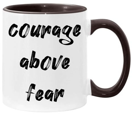 White Mug with Handle Courage Above Fear Quote Drinking Cup Personalized Tea Mug Durable Ceramic Mug for Office Beer 330Ml