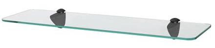 Harbour Housewares Abgerundetes Schwebendes Badezimmerregal aus Glas - 50cm - Klar/Schwarz - 1x Wandmontage Küche Schlafzimmer Dusche Zimmer Dekor Caddie Handtuch Lagerung Veranstalter mit Klammern