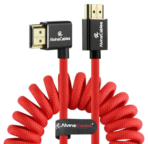 Alvin's Cables Cable HDMI 2.1 8K para monitor Atomos Ninja V, para Sony FS5 FS7, BMPCC, para cámara Canon C300 C500, 8K a 60Hz 4K a 120Hz 48Gbps cable trenzado en espiral de alta velocidad en ángulo