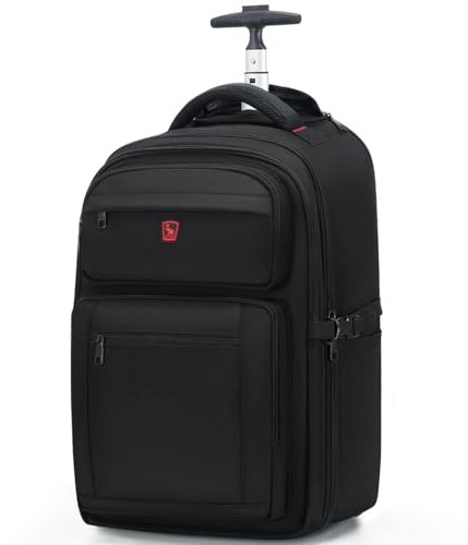 OIWAS Travel Backpack with Wheels, 17.3 inch Rucksack on Wheels, 40L Rolling Backpack for Men Women Flight Approved Travel, Trolley Suitcase Business College School Bag Black