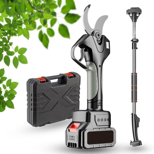 Cplsntaeam Electric Pruning Shears, Branch Cutter with Extendable Handle, 2000mAh Rechargeable Batteries & Replacement Blades, Professional Garden Tool for High Branches,1Battery