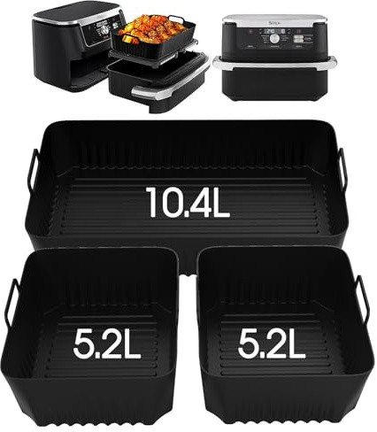 Tuocal Moule Air Fryer pour Ninja AF500EU, 3Pcs Accessoire Silicone Réutilisable Air Fryer Airfryer Pot Carrée pour 10,4 L Ninja Foodi Flex, Moule Air Fryer Ninja