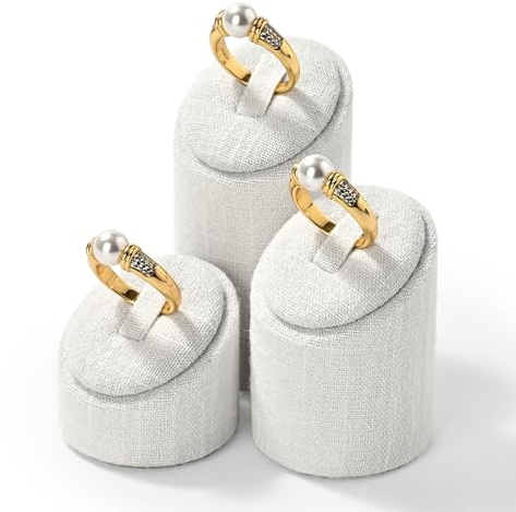 Oirlv 3 Pezzi Supporto Per Anelli In Lino,Organizer Per Anelli, Espositore Per Fiere (Grigio Chiaro)