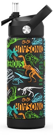 Ntswasd Borraccia Termica Bambini, In Acciaio Inox,550 Ml, Senza Bpa,bottiglia Acqua Con Cannuccia A Prova Di Perdite, Per Sport,Scuola palestra（Dionsaur）