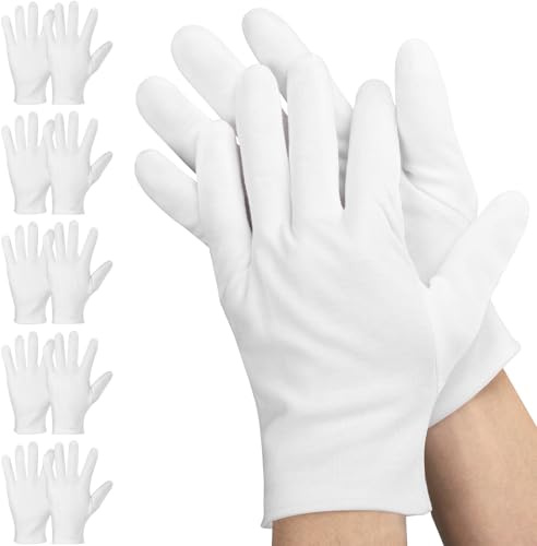 Einfa Guanti Bianchi Cotone - 5 Coppie (10 Pezzi) Guanti di Stoffa in Cotone da Lavoro Donna - M Medio 23CM Cotton Gloves per Mani Asciutte - Protettivi Work Gloves Gioielli Fotografia