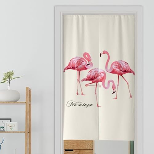 Küchenvorhänge Animal Flamingo Beige Vorhänge Kurz Polyester Scheibengardinen Waschbar Raumteiler Vorhang Türvorhang Langlebig Gardine Küchenfenster Verdickung Tür Vorhang Door Curtain 90x200cm