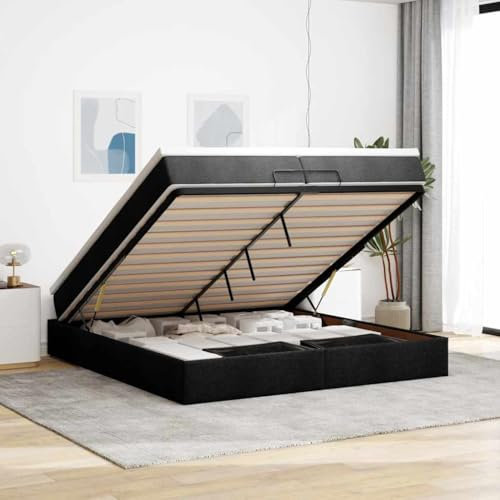MOBCANT Ottoman-Bett mit Matratzen, Hausbett Bettsystem Familienbett Polsterbett Geeignet für Wohnungen Schlafzimmer Schulen Hotel Schwarz 200x200 cm Stoff
