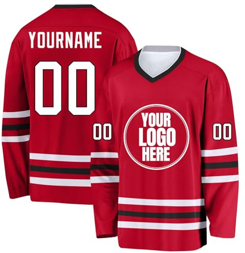 Generisch Personalisierbares Eishockey Trikot, Ice Hockey Jersey für Herren & Damen & Kinder, Atmungsaktives Mesh Stoff, schnelltrocknend & antibakteriell für Team, Verein & Familiensport