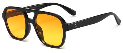 H HELMUT JUST Retro Pilot Solglasögon för Kvinnor Män Klassisk 70-talet Vintage Trendig Aviator Kvadrat, Svart/gul