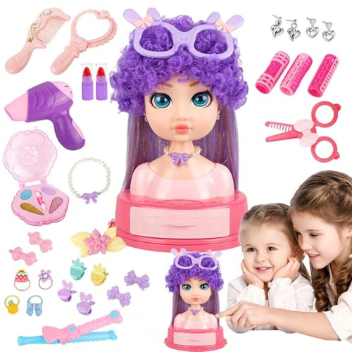 Muñecas Infantiles Peluquería Y Maquillaje Juego Preescolar de Imitación +3 | Set de Cabezas de Juguete para Maquillar y Peinar Juego Roles Práctico Infantil Para Cumpleaños Vacaciones Regalo