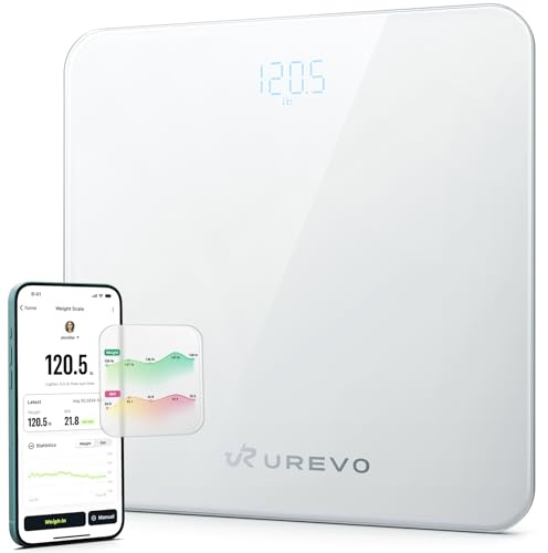 UREVO Smart Waage, Personenwaage Digital, Körperwaage mit Hochpräzisions-Sensoren, Mit LED-Anzeige, Synchronisierung mit der UREVO Health App zur BMI-Verfolgung,180 kg (400 lbs)in kg/lb-Einheiten-Weiß