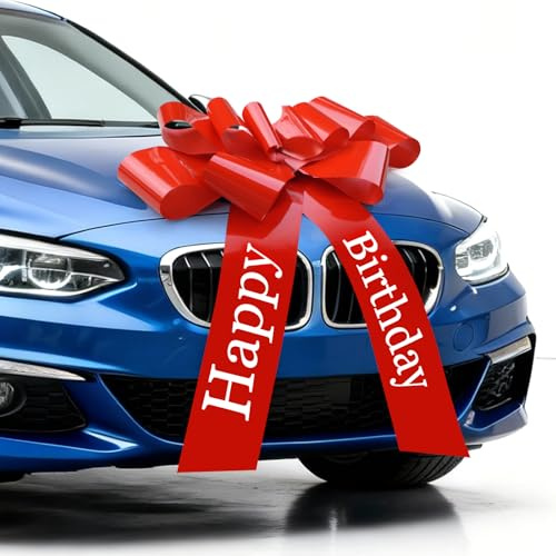 KNJOMZIE Große Autoschleife, Geschenkschleife Groß, Riesige Autoschleife, Große Schleife mit 2 Saugnäpfen für Auto, Fahrrad, Weihnachten, Hochzeit, Geburtstage (Rot, 76cm/30 Zoll Happy Birthday)