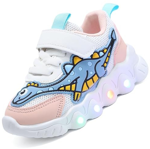 Jasmeko Zapatillas con Luces para Niños, Zapatos Deportivas Niños Deporte Tenis Luz Luminosos (E-Pink,26)