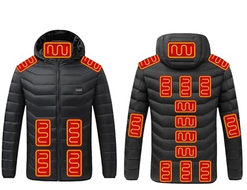 Manteau Chauffante Homme Femme Doudoune USB Chauffant Electrique avec 19 Zones de Chauffage Veste avec Capuche et 3 Températures Réglables Manches Longues Hiver Imperméable Coupe-Vent Vêtement