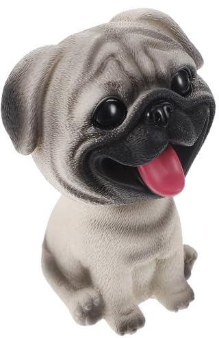 EXHUMKY Lustige Wackelkopf Hund Dekofigur aus Resin Niedlicher Mops als Auto Ornament Tisch Kuchenschmuck für Wohnraum Langlebig und Vielseitig Einsetzbar Fröhliche Geschenkidee