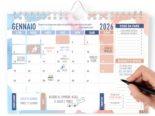 Calendario 2026 da Muro A4 - Calendari per Parete 15 Mesi Gen 2026 Mar 2027 - Planner da Appendere e da Tavolo Mensile, 21,0 x 29,7 cm