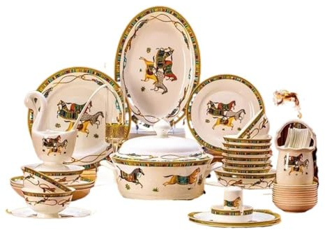 GenSDH Crockery Set Party Plates Dinnerware Ceramics Home Guests Fine China Christmas Luxury Tablewaredishes Sets Full Set,60pcs