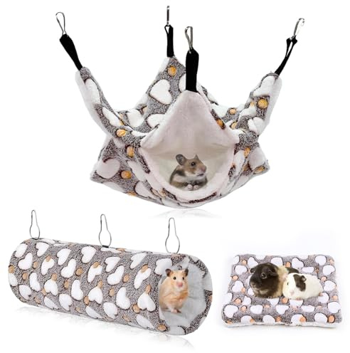 MDPUTY 3 Stück Ratten Hängematte, Meerschweinchen Hängematte Set Doppelschicht Hängende Kleintierbetten Kleintier Hängetunnel Haustiere Käfig Zubehör für Hamster Zuckergleiter