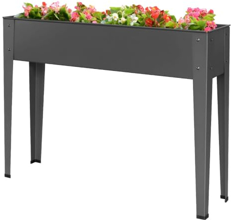 OutdoorOasis Metal Raised Planter – Stylish Powder Coated Steel Garden Bed for Vegetables, Herbs & Flowers – Ergonomic 75cm Height for Patio, Balcony & Garden, Charcoal Grey