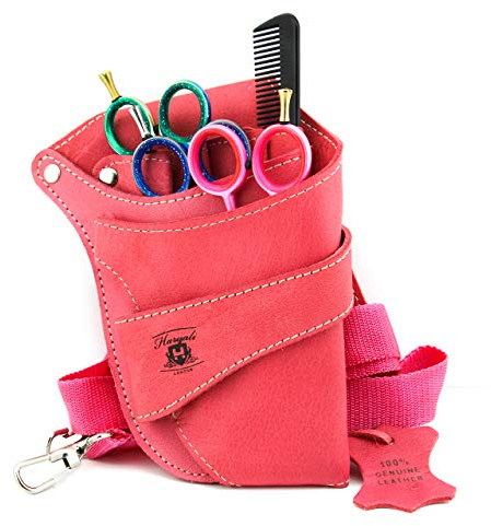 Funda de piel azul para peluquería, tijeras de peluquería, funda de soporte con cinturón de hombro, remaches, bolsa perfecta para todos
