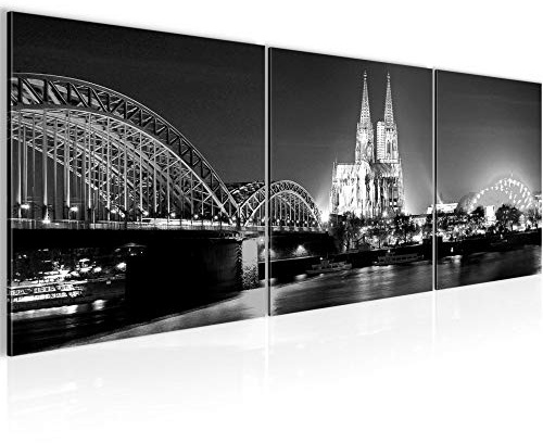 Runa Art - Bilder Köln 120 x 40 cm 3 Teilig Wandbild auf Vlies Leinwand Schwarz Weiss Mehrteilig Modern 602633c