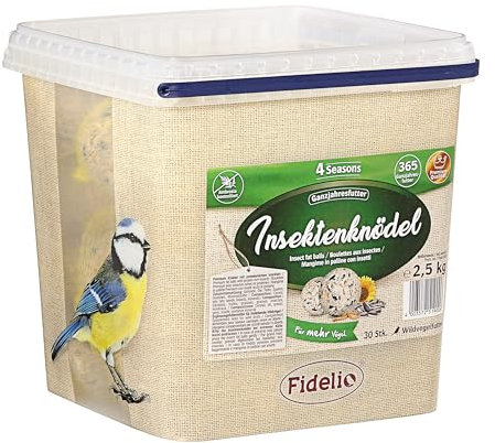 Fidelio Meisenknödel mit Netz, Insektenknödel, ganzjähriges Wildvogelfutter proteinreich / energiereich, hochwertiges Vogelfutter für Wildvögel, 30 Stück im Eimer, 2.5 kg