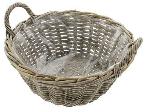 FRANK FLECHTWAREN Pflanzkorb, Blumentopf Pflanzschale Rattan, groß Pflanzkorb, Pflanzgefäß, Blumenkorb ca. Ø 43 x 18 cm, Stabil und langlebig, Schönes Design, Praktische Griffe