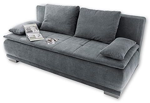 Stella Trading LUIGI Bequemes Schlafsofa mit Bettkasten, Stoffbezug Anthrazit - Klappbares Sofa mit Schlaffunktion und fest vernähtem Schaumtopper - 211 x 93 x 103 cm (B/H/T)
