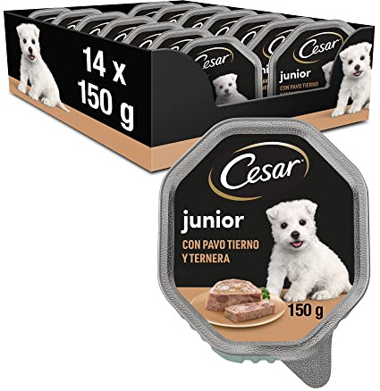 Cesar Junior Cibo per Cane Cucciolo Puppy con tenero Tacchino e Vitello 150 g - 14 vaschette