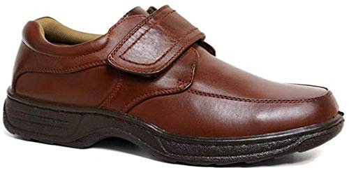 Cushion Walk Men's Leather-Lined Lightweight Formal Business Work Comfort Lace-Up, Slip-on or Touch Fastening Shoes Size 6-11 Wide Fitting (Tan. Strap, Numeric_9)