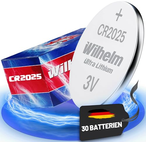 Wilhelm CR2025 Lithium Knopfzellen 3V – 170 mAh, ø20 x 2,5 mm – 30 Stück