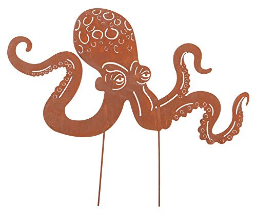 UNUS Gartendeko Gartenstecker aus Edelrost Metall Octopus 70cm | für Garten Terrasse oder Balkon