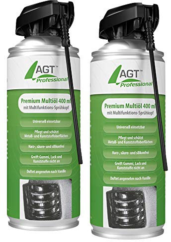 AGT Professional Sprühöl: Premium-Multiöl mit Multifunktions-Sprühkopf, 2X 400 ml (Kontaktlöser-Spray, Werkzeug-Spray, Motorrad)