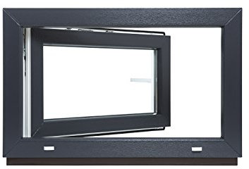 Kellerfenster - Kunststoff - Fenster - innen weiß/außen anthrazit - BxH: 120 x 60 cm - 1200 x 600 mm - DIN Rechts - 2 fach Verglasung - 60 mm Profil