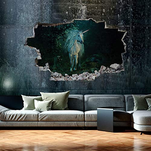 GRAVURZEILE Wandtattoo Kinderzimmer im Einhorn Design - Wandsticker Wandaufkleber - 3D Wanddurchbruch & Deko - Größe ca. 115 x 70 cm Farbe Einhorn V2