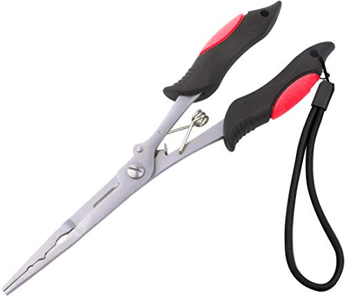Caija-H Long Nose Fishing Pliers with Scissors-Fishing Hook Remover Plier Tool, Disgorgers/Pike Line Cutter Fishing Accessories with Sheath,Fishing Gifts for Men