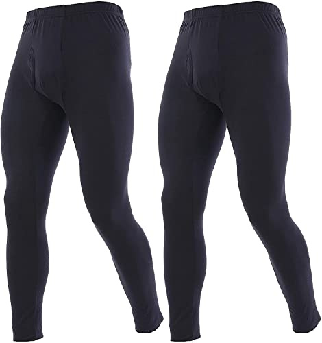 YUSHOW Confezione da 2 mutande lunghe da uomo, pantaloni termici invernali, biancheria intima da sci, da uomo, calda, ultra morbida, per la casa, Nero , M