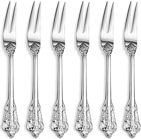 KEAWELL Luxury 6.3 Food Fork/Seafood Forks 18/10 Stainless Steel, Set of 6, Fruit Picks/Cocktail Forks/Charcuterie Accessories/Cocktail Picks for Appetizer, Cocktail, Pastry, Dessert (Silver)