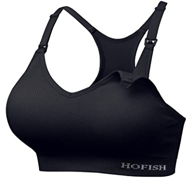 HOFISH Women’s Seamless Support Nursing Bra Medium Impact Maternity Nursing Sports Bras Full Bust Breastfeeding Bra Fit Wearable Pumps Pregnancy Postpartum Must-Have Black L