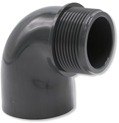 Baumaxxe Raccordo a gomito PVC 90° ridotto I Incollaggio 50 mm x filetto maschio 1 1/2 I PVC-U PN16 I per impianti piscina e irrigazione I bm208