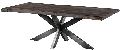 MASSIVMOEBEL24.DE | Freeform 5 - massiver Baumkantentisch 200x100 | grau - lackiert | Echtholz Esstisch aus Mangoholz - Eisen glänzend| Massivholztisch mit echter Baumkante