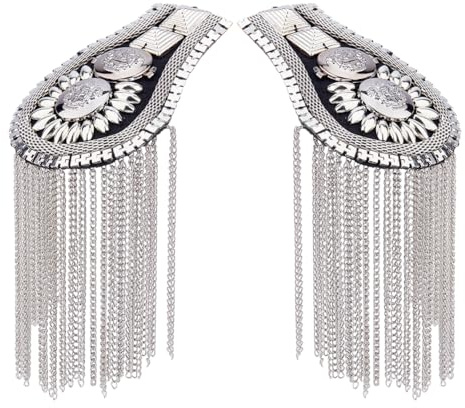SUPERFINDINGS 2 Pcs Épaulettes Frange Épaule Glands Métal Punk Détachable Épingle Vestes Badge Décoration Alliage Tissu Argenté Unisexe Mariage Carnaval Mascarade