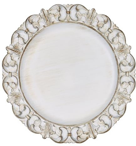 Gifturbo Antique White Charger Plates, 13 Round Chargers for Dinner Plates, Plastic Floral Plate Chargers with Embossed Rims for Wedding,Table Setting,Decoration,Set of 6