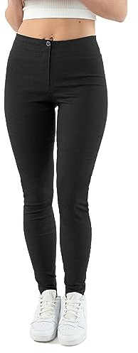 URBAN STITCH Black School Trousers for Girls High Waisted Teens Skinny Women Trousers for Work Ladies Office Day Smart Slim Leg Trousers (6, Black)