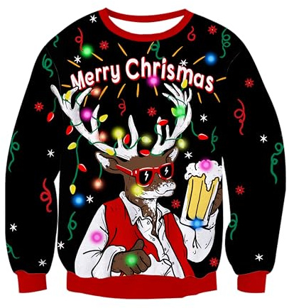 Freshhoodies unisex ful jultröja män kvinnor jultröjor med ljus rolig pullover sweatshirt stickade toppar S-XXL, T-älg 5, XXL