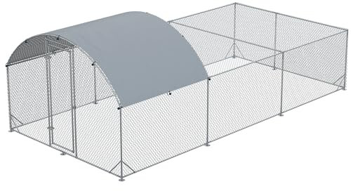 PawHut Box per Galline e Conigli da Esterno in Acciaio con Telo di Copertura in PE Anti-UV, 5.7x2.8m